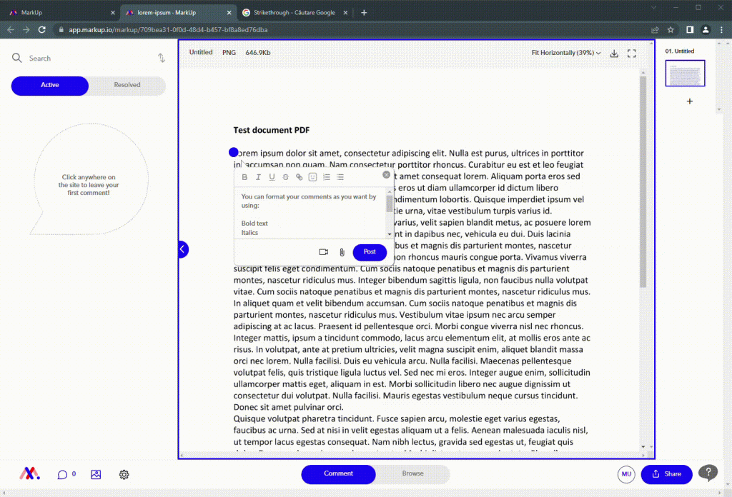 How to format comments while creating a PDF annotation