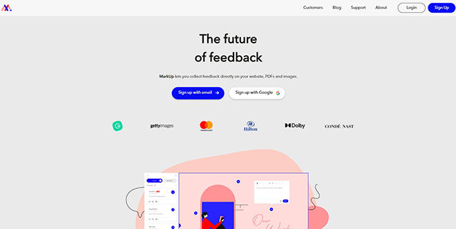 Screenshot of MarkUp.io homepage
