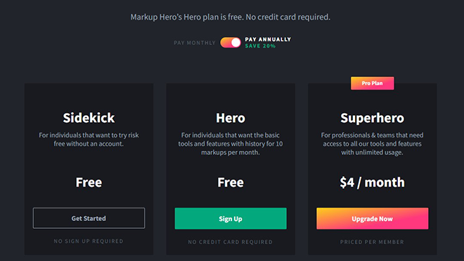 MarkUp Hero offers three plans for users.