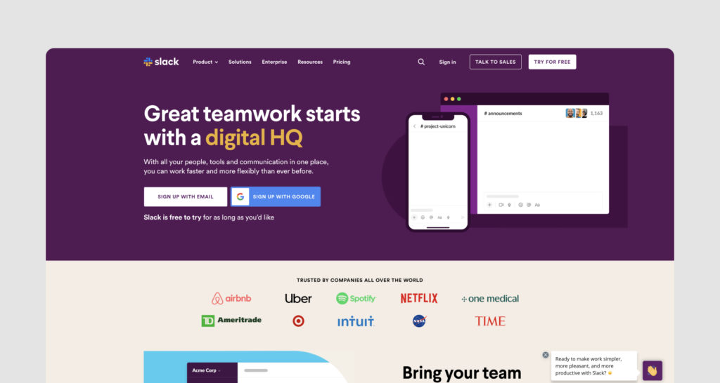 Slack's homepage.