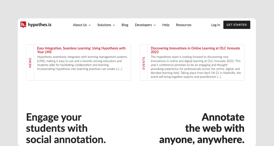 Hypothes.is' homepage.