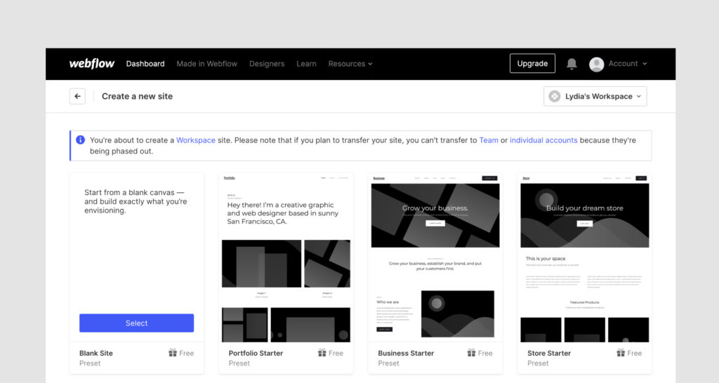 Example of a Webflow dashboard.