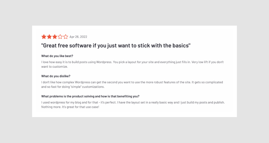 WordPress 3 star review