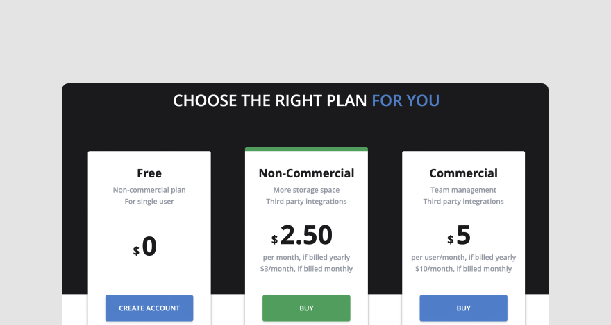 Monosnap's three pricing plans.