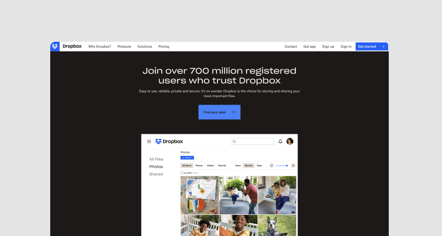 Dropbox homepage