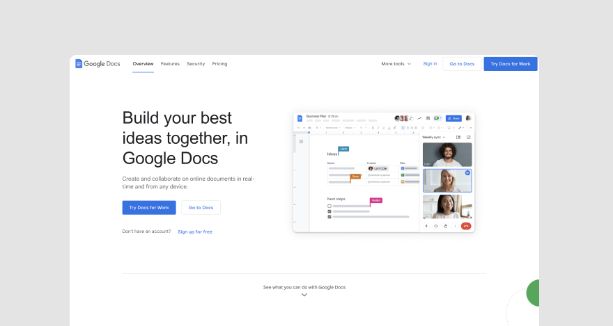 Google Docs homepage