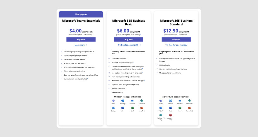 Microsoft Teams pricing