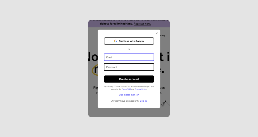 The sign-up modal on Figma's homepage.