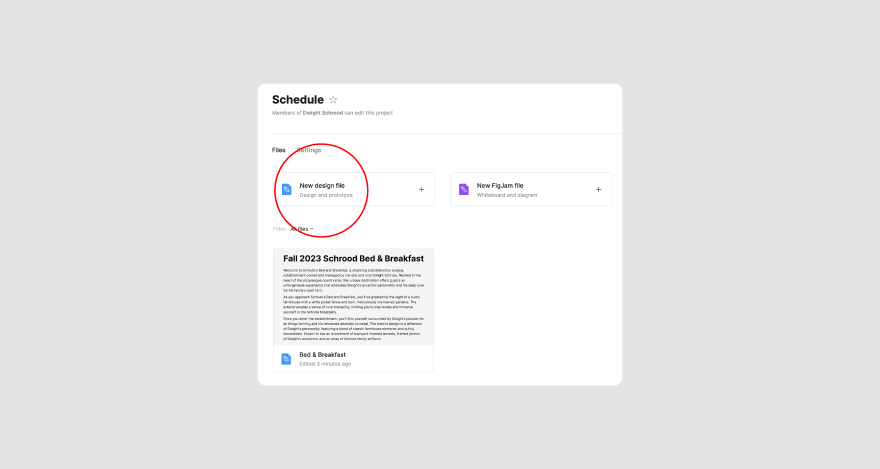 An example of a Figma user creating a new design file.