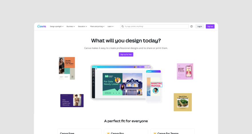 Canva's homepage