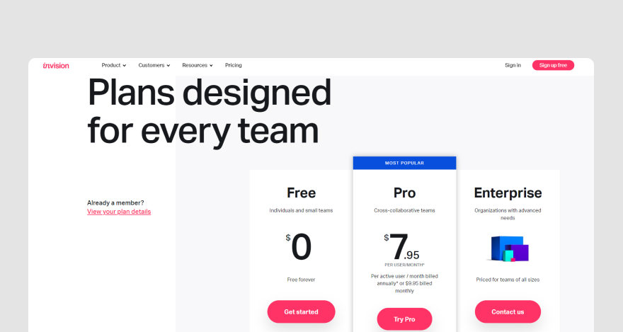 InVision pricing