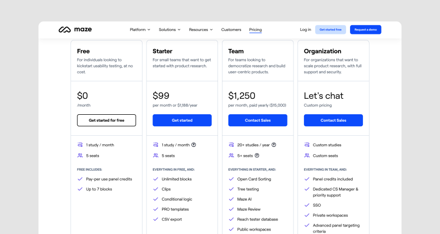 Maze pricing