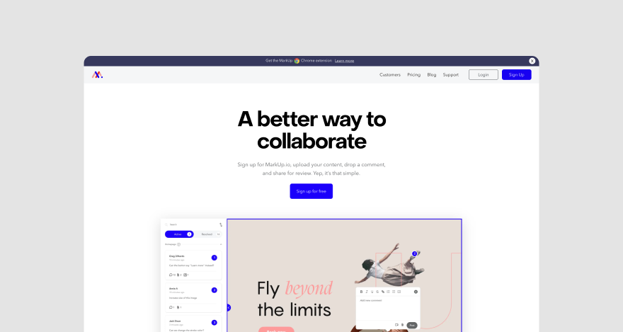 Screenshot of MarkUp.io's homepage
